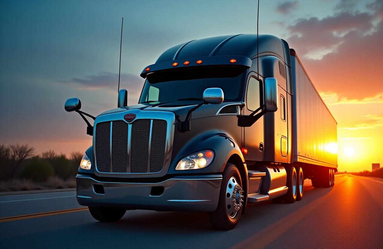 Modern logistics fleet at sunset in Laredo
